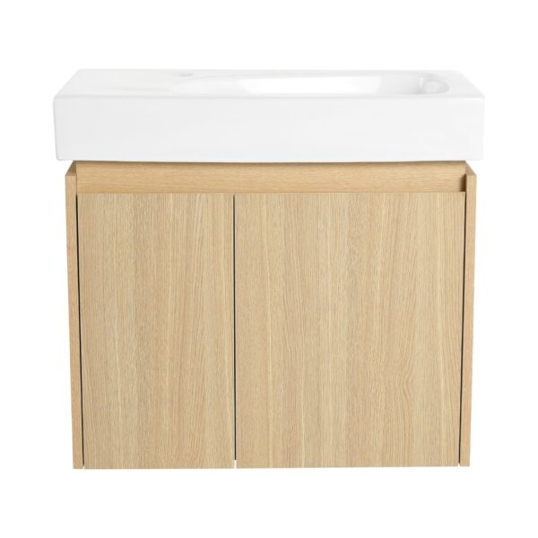 Modern 24" Bathroom Vanity With Ceramic Basin, Wall Mounted Floating Sink Combo, Wooden Storage Cabinet - Oak