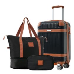 Hardshell Luggage Sets 3 Piece Carry - On Suitcase Double Spinner Wheels With Tsa Lock - Black