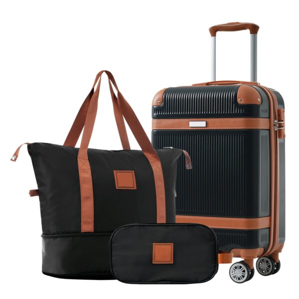 Hardshell Luggage Sets 3 Piece Carry - On Suitcase Double Spinner Wheels With Tsa Lock - Black