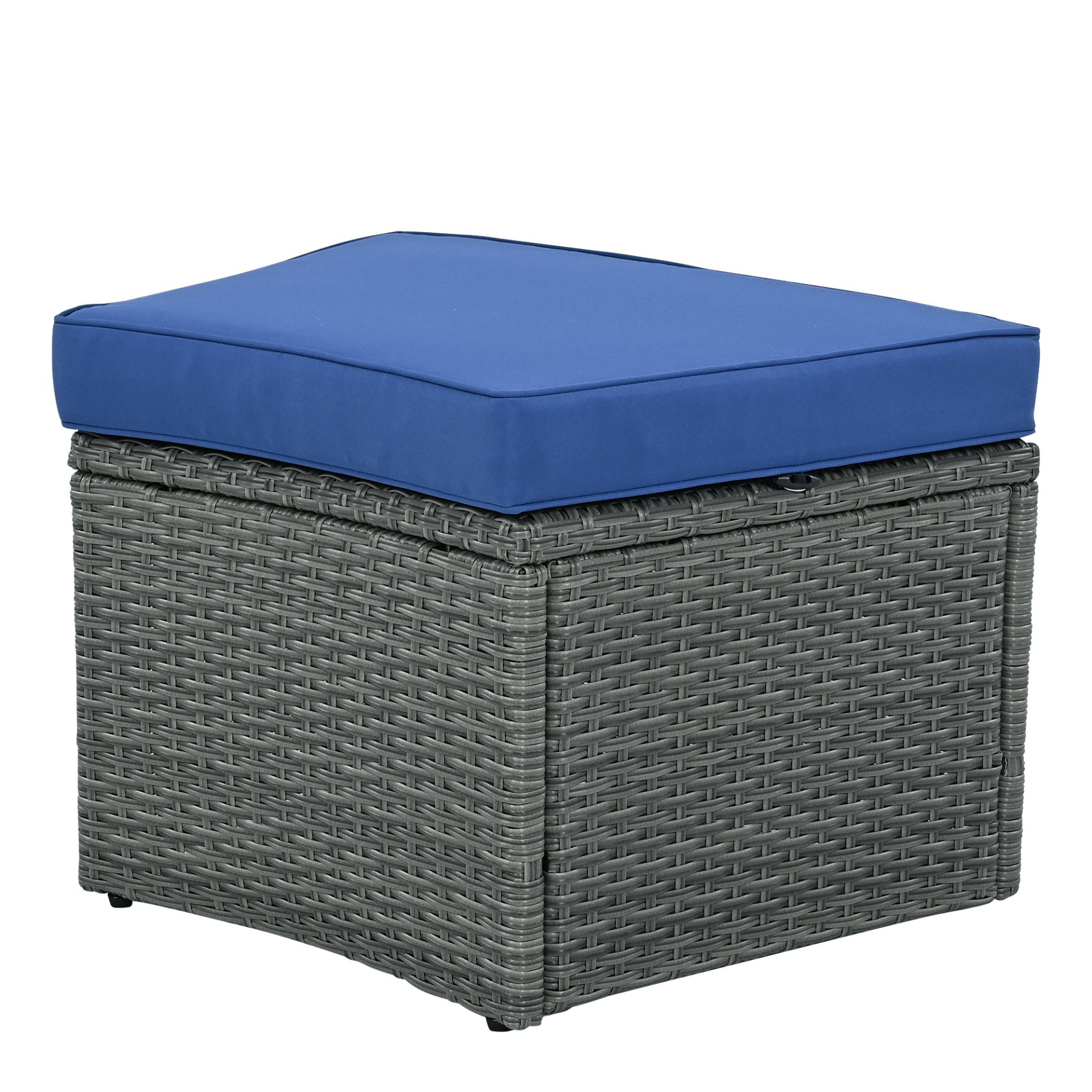 10 Piece Outdoor Sectional Half Round Patio Rattan Sofa Set, Wicker Conversation Furniture Set For Free Combination - Blue - Image 20