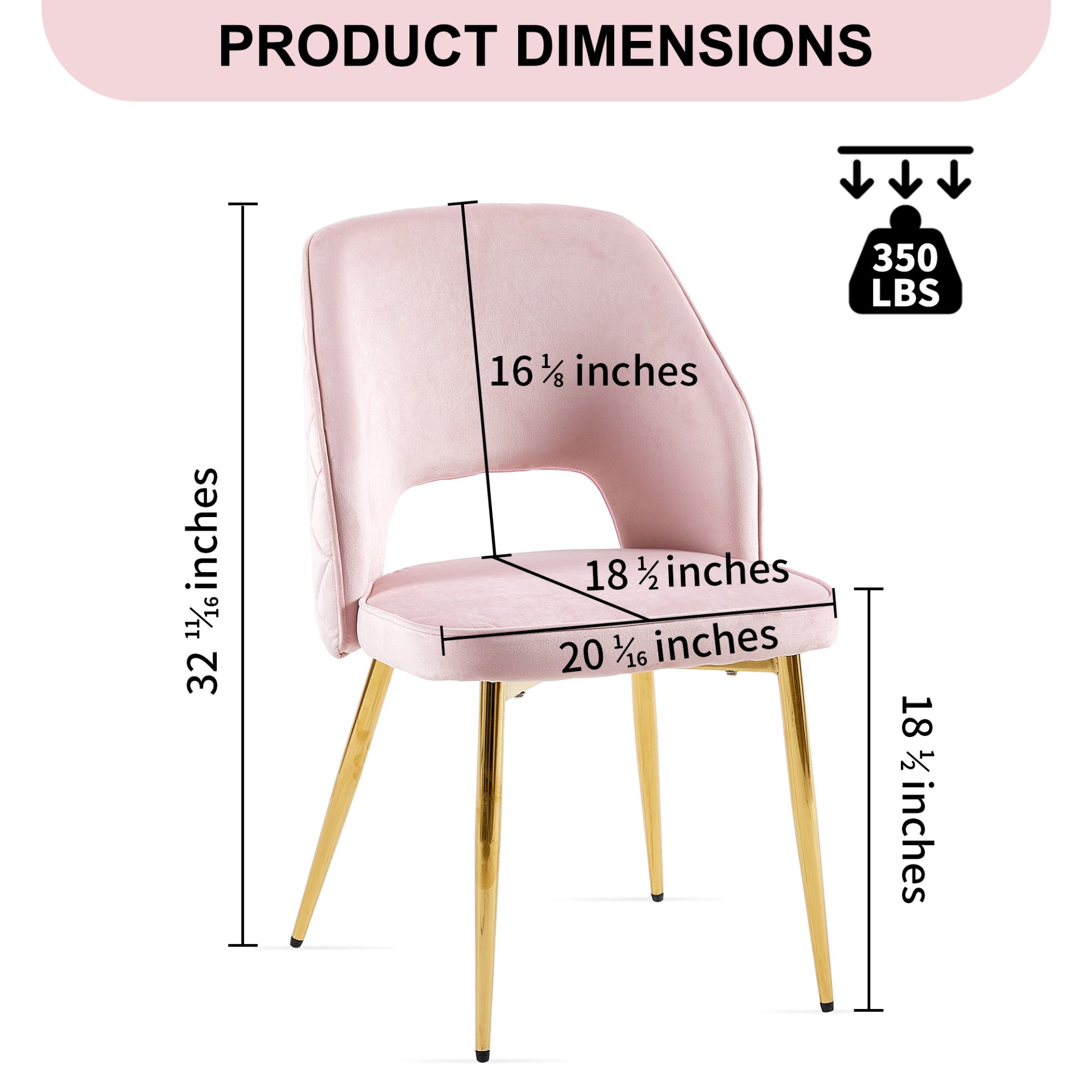 Velvet Dining Chairs With Metal Legs And Hollow Back Upholstered Dining Chairs (Set of 4) - Pink - Image 3