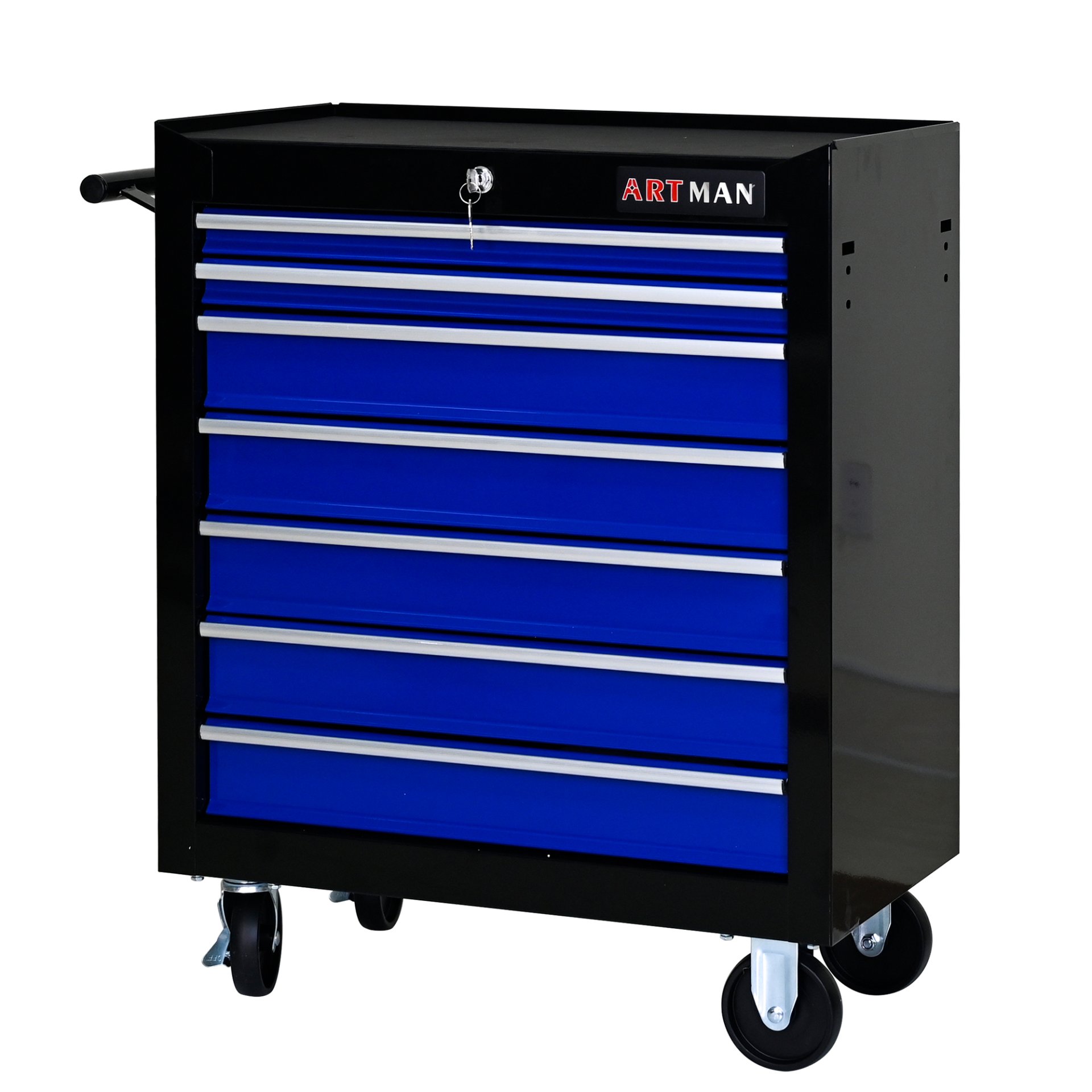 7 Drawers Multifunctional Tool Cart With Wheels - Black / Blue - Image 9