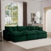 Oversized Modular Cushion Sofa Set With Portable Ottoman Corduroy L Shaped Low Back Deep Seating - Green - Image 9