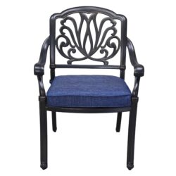 Patio Outdoor Aluminum Dining Armchair With Cushion (Set of 2) - Navy Blue