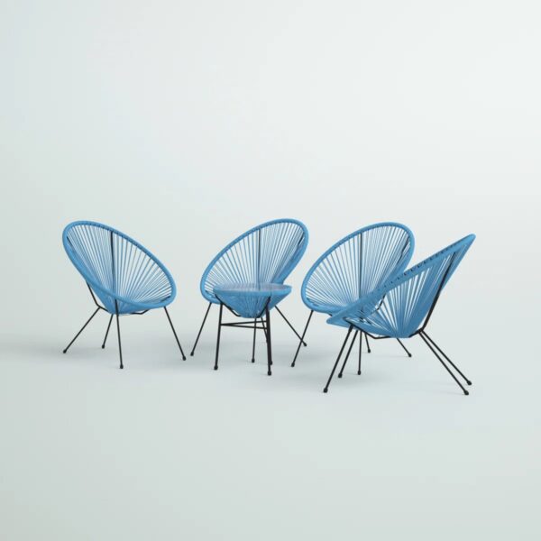 4 Seat Outdoor Conversation Set With Papasan Design - Light Blue