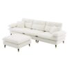 L Shaped Convertible Sectional Sofa 4 Seat Tufted Couch Set With Two Tone Adjust Legs Cloud Movable Ottoman - White - Image 3