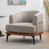 Modern Two-Tone Barrel Chair, Upholstered Round Armchair For Living Room Bedroom Reading Room - Burnt Orange - Image 4