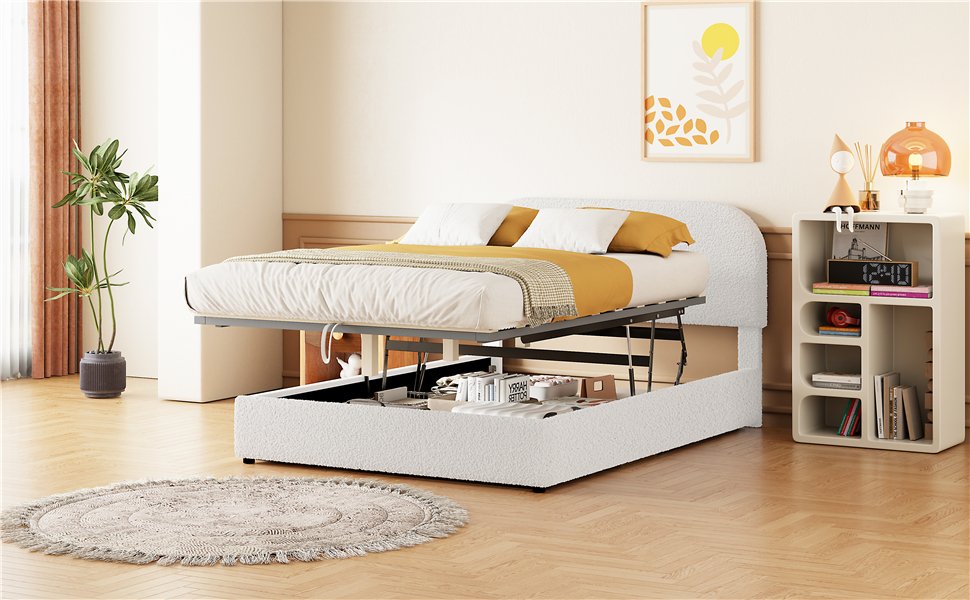 Full Size Upholstered Platform Bed With Hydraulic Storage System - White - Image 21