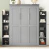 Full Size Murphy Wall Bed With Shelves And LED Lights - Gray - Image 16
