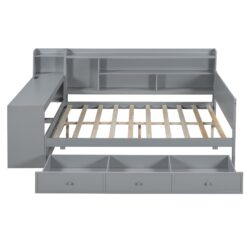 Full Size Daybed With 3 Drawers USB Ports And Desk - Gray