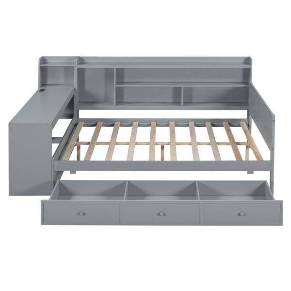 Full Size Daybed With 3 Drawers USB Ports And Desk - Gray