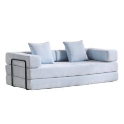 Floor Couch, Compression Sofa, Convertible Floor Sofa Bed With Pillow Back Support Armrest - Light Blue