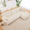 Elegant 3 Seater Sofa Set With Ottoman And Pillows, High Resilience Cushions - White - Image 15