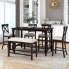 6 Piece Counter Height Dining Table Set With Shelf, 4 Chairs And Bench - Espresso - Image 3