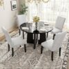 5 Piece Round Dining Table Set, Modern Dining Table And 4 Upholstered Chairs For Dining Room, Kitchen Room, Living Room - Beige / Black - Image 3