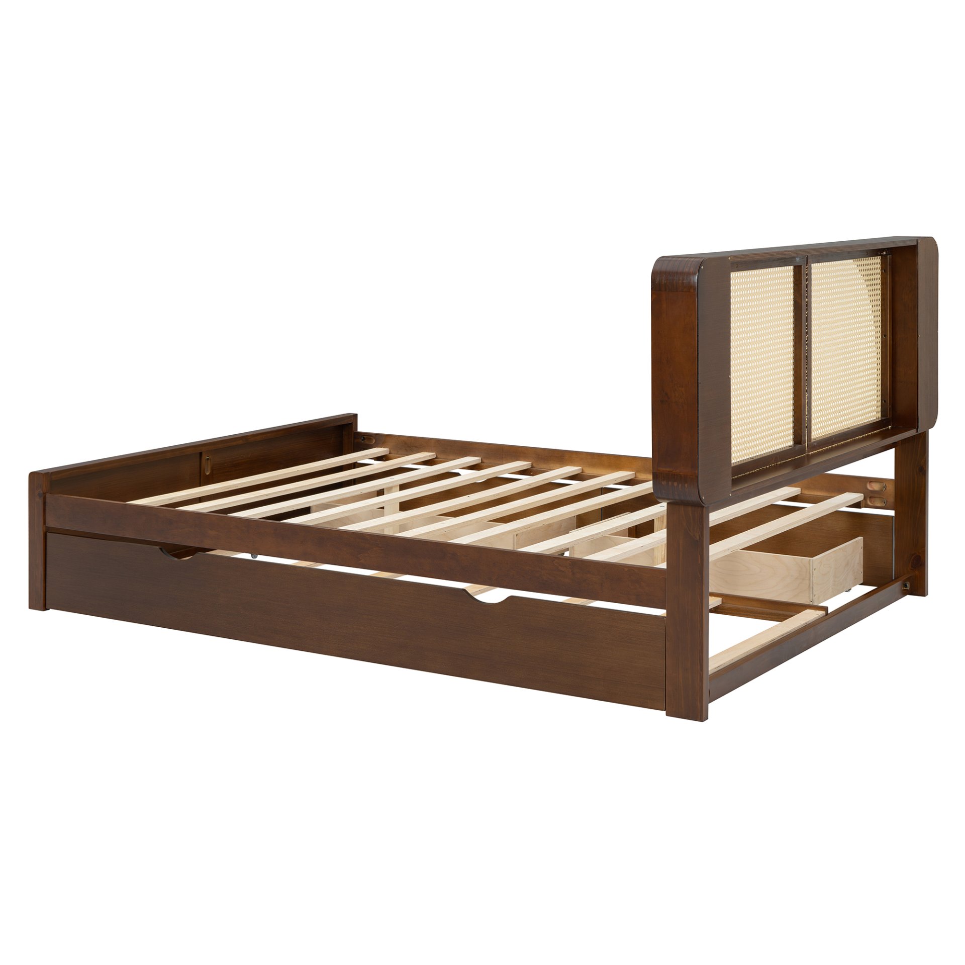 Queen Size Headboard Bed With 2 Drawers And Trundle Walnut - Image 5