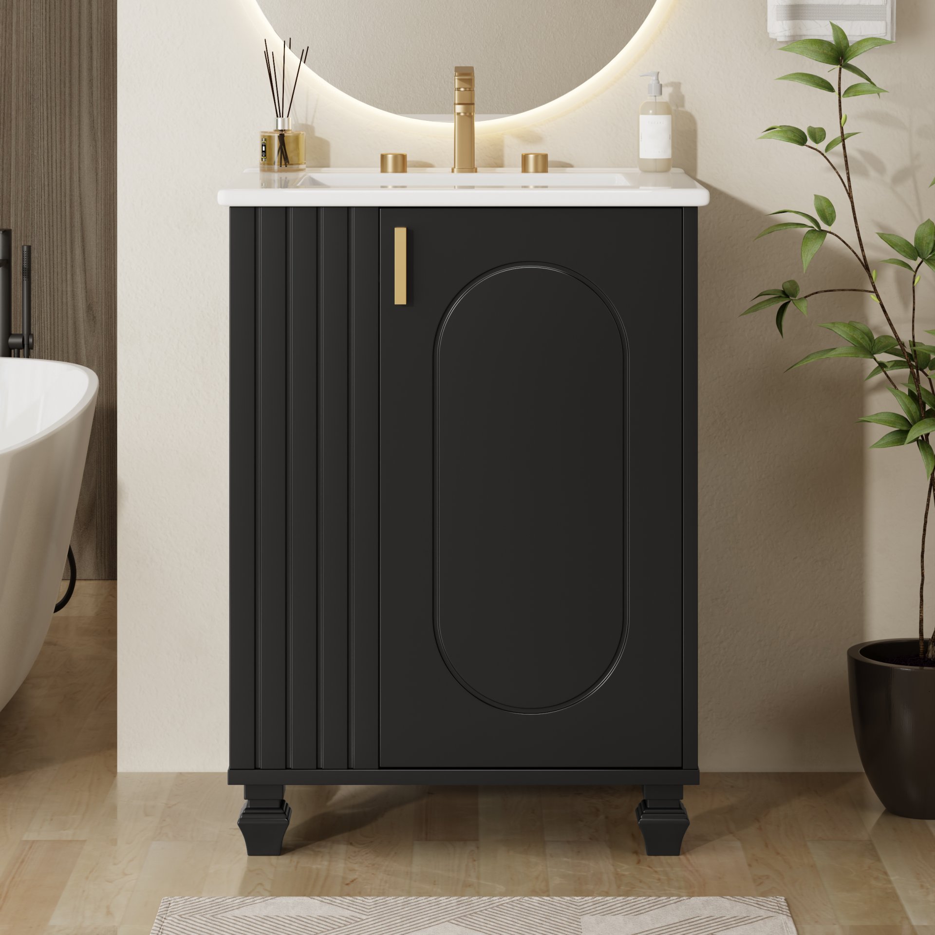 Classic Retro 24" Bathroom Vanity With Sink, Door Shelf, Side Open Storage Frame, Soft Closing Door - Black - Image 5