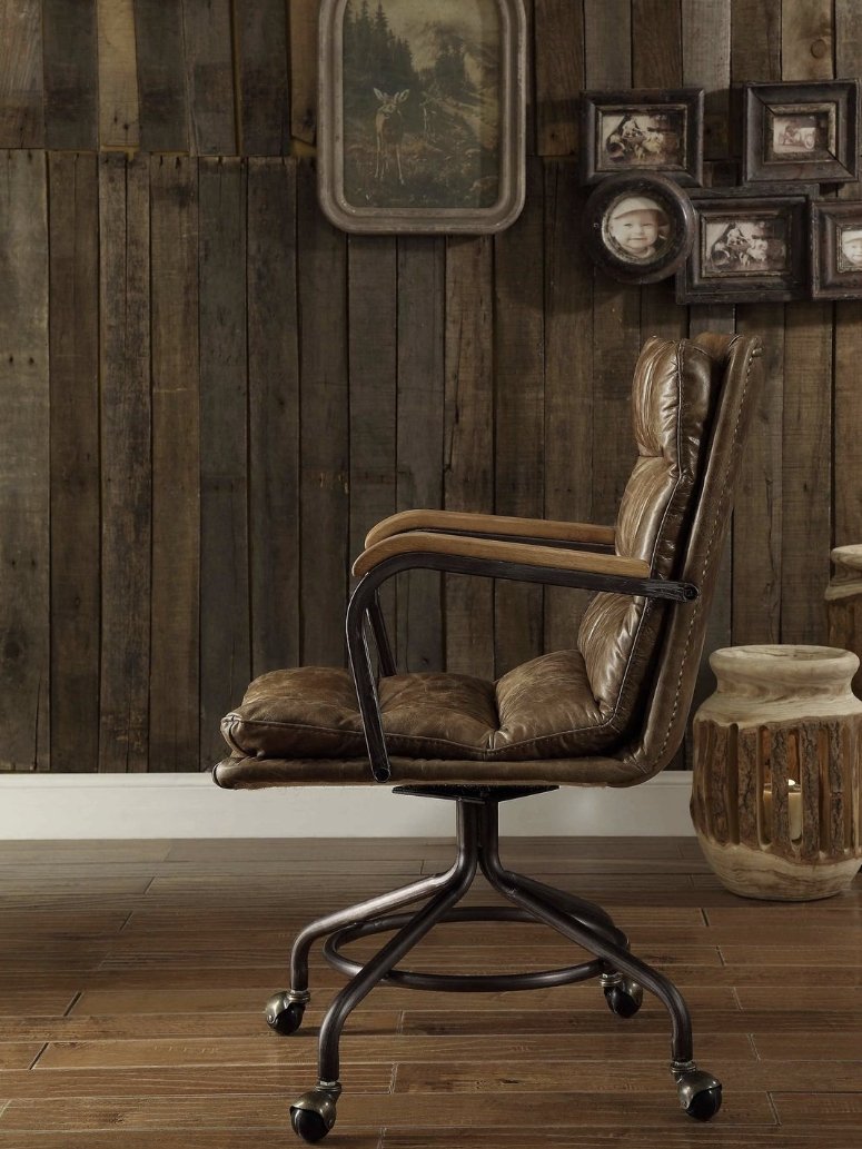 Harith - Vintage Top Grain Leather Office Chair - Brown - Image 2