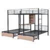 Full Over Twin & Twin Triple Bunk Bed With Drawers, Multi-Functional Frame With Desks And Shelves In The Middle - Black - Image 2