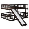 Full Over Full Low Bunk Bed With Slide, Fence And Ladder For Toddler - Espresso - Image 4