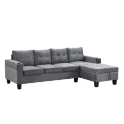 Modern Sectional Sofa Set With L Shape Chaise Lounge And Storage - Gray