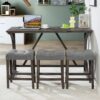 4 Piece Bar Table Set With Power Outlet, Dining Bar Table And Chairs Set, Bar Table Set With 3 Padded Stools For Living Room, Dining Room, Game Room - Dark Gray - Image 4