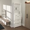 Shoe Cabinet With 3 Doors 2 Drawers With Hanger, PVC Door With Shape, Large Space For Storage - White - Image 3
