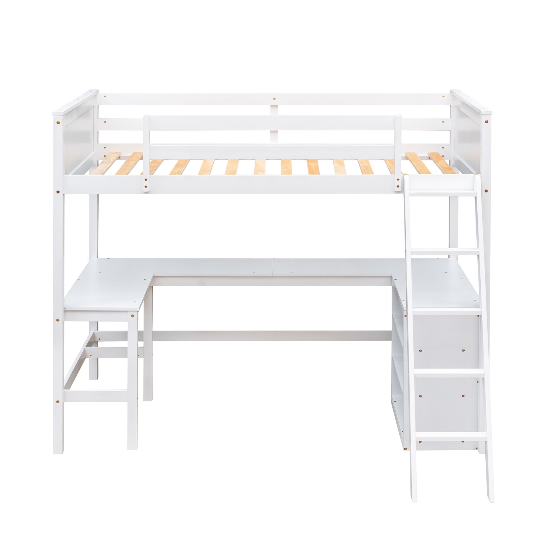 Twin Size Loft Bed With Shelves With Desk - White - Image 7