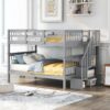 Full Over Full Stairway Bunk Bed With Storage And Guard Rail For Bedroom - Gray - Image 8