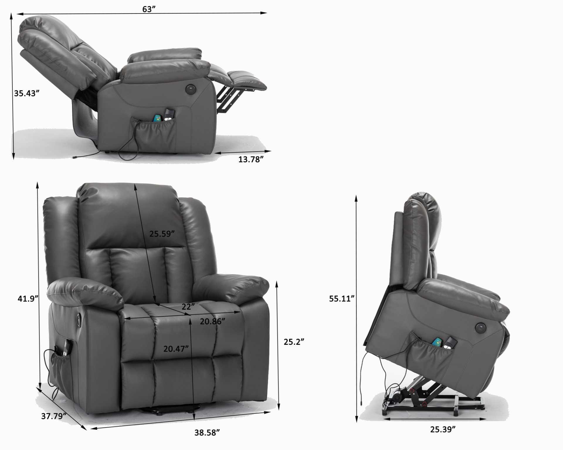 Electric Power Massage Recliner Chair - Dark Gray - Image 22