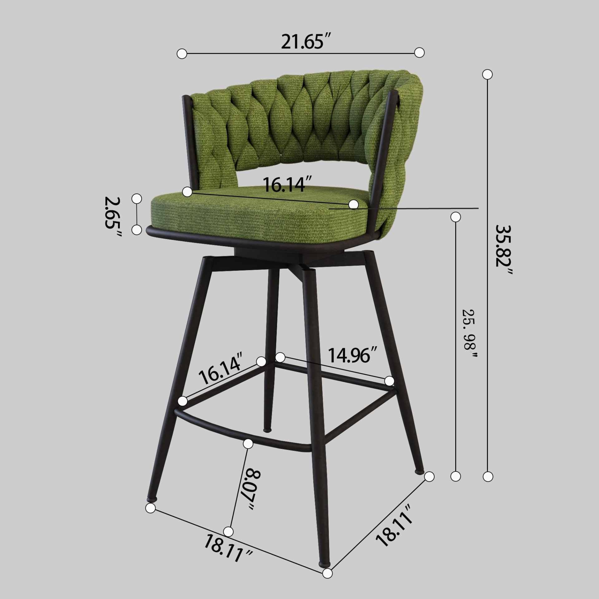 26" Bar Stool With 360 Swivel (Set of 4) - Green - Image 3