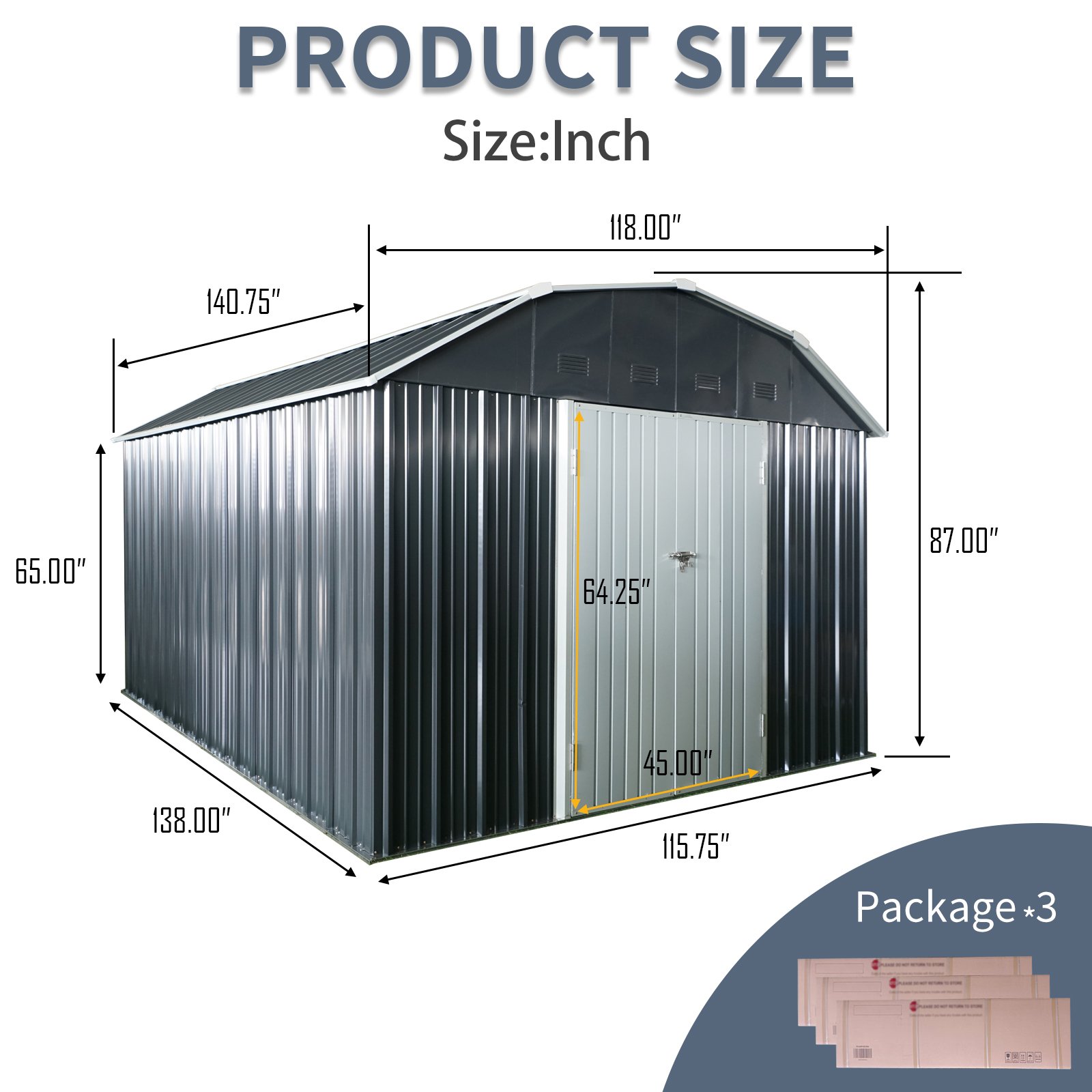 10 Ft X 12 Ft Outdoor Metal Storage Shed With Arch Roof With Lockable Doors For Backyard Garden Patio Lawn - Black - Image 3