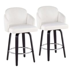 Dahlia - Contemporary Counter Stool Round Chrome Footrest (Set of 2) - Black / Cream