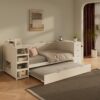 Twin Size Daybed With Trundle, Side Shelves, Drawers, Desk & Charging Station - White - Image 4