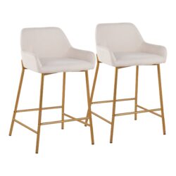 Daniella - Contemporary / Glam Fixed Height Counter Stool (Set of 2) - Gold / Cream