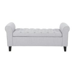 Hayes - Contemporary Armed Storage Bench With Button Tufting And Rolled Arms - Light Gray