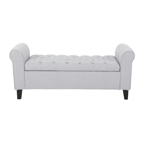 Hayes - Contemporary Armed Storage Bench With Button Tufting And Rolled Arms - Light Gray