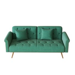 Velvet Sofa Bed With Nail Head Trim And Throw Pillow Sponge Filling Metal Legs - Green