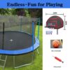 15Ft Trampoline With Basketball Hoop Inflator And Ladder (Inner Safety Enclosure) - Blue - Image 4