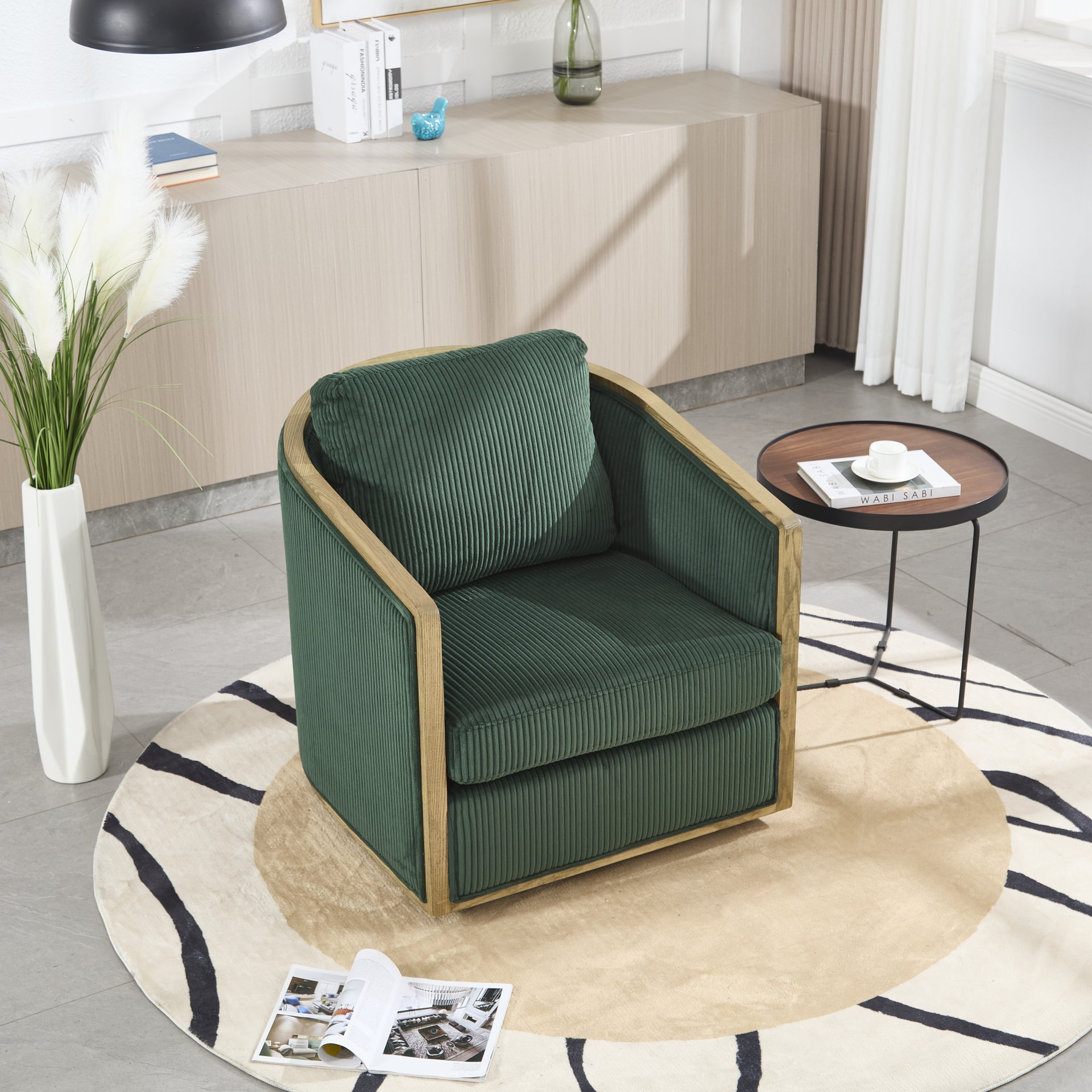 Corduroy Swivel Barrel Chair, Comfortable Accent Sofa Chair With 360 Degree Swivel For Living Room - Emerald - Image 10