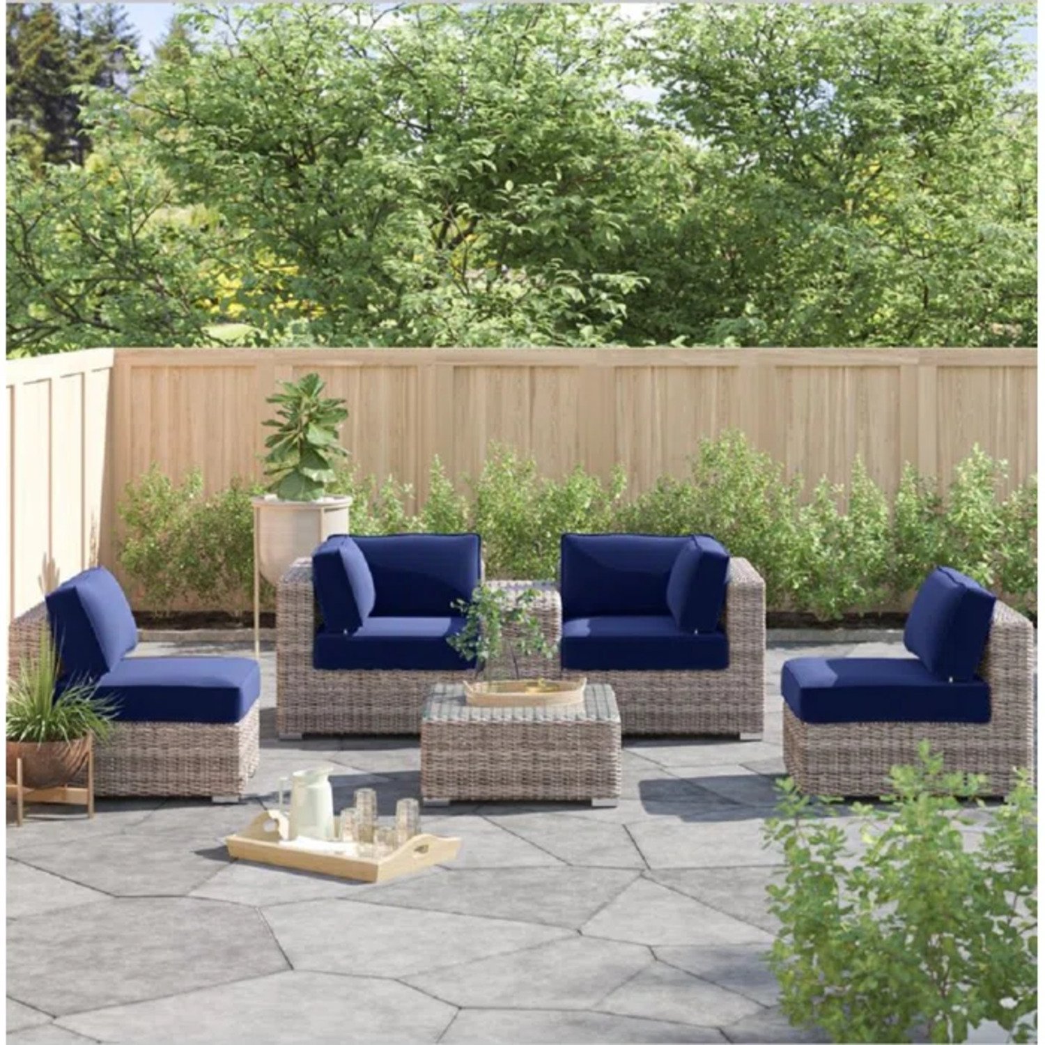 Patio Conversation Set With Cushions, Seats 4 - Gray Mix - Image 3