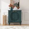 Hollow Carved 2 Door Accent Cabinet With Adjustable Shelf, Sideboard Buffet For Entryway, Living Room Or Bedroom - Blackish Green - Image 2