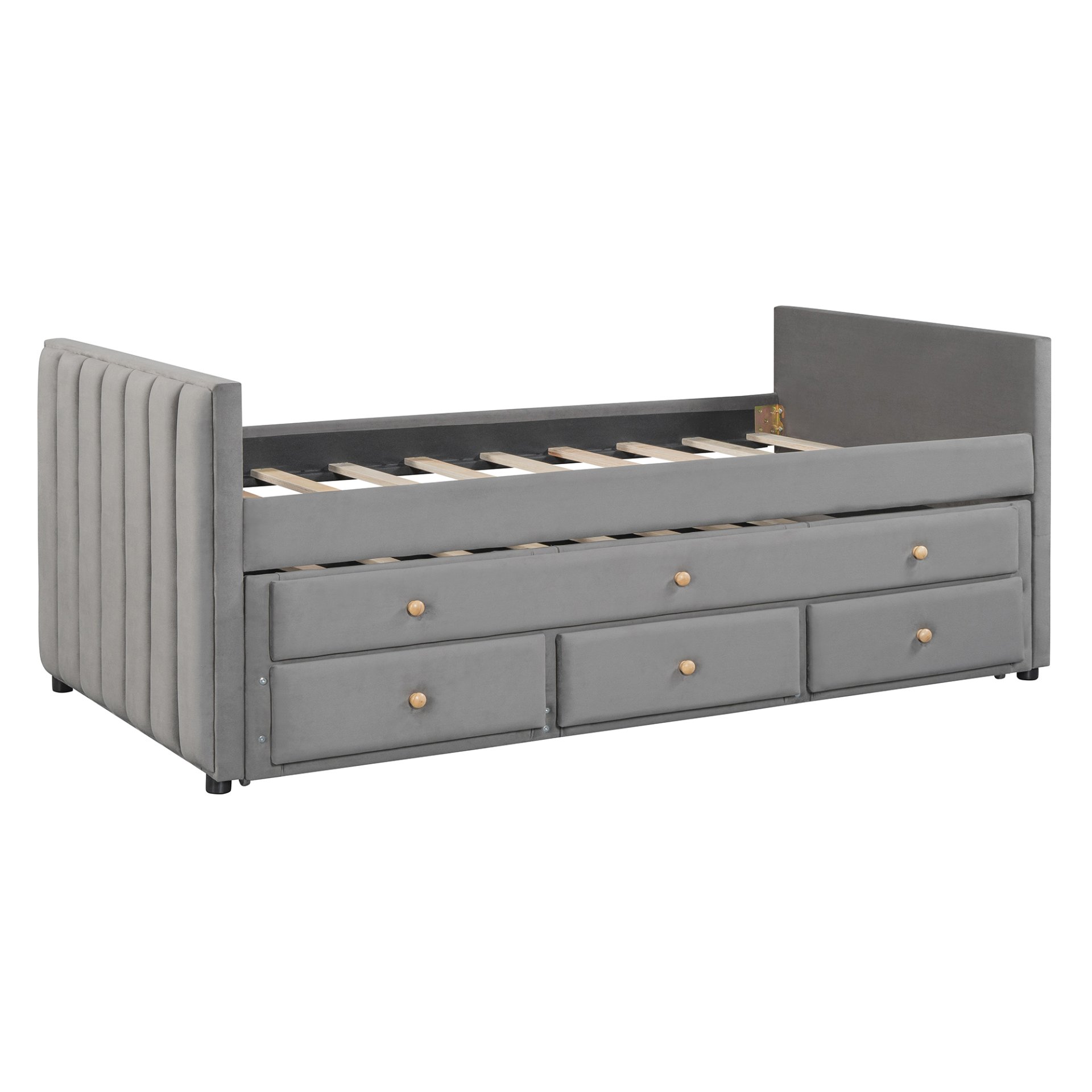 Twin Size Upholstered Daybed With Twin Size Trundle And Drawers - Gray - Image 11