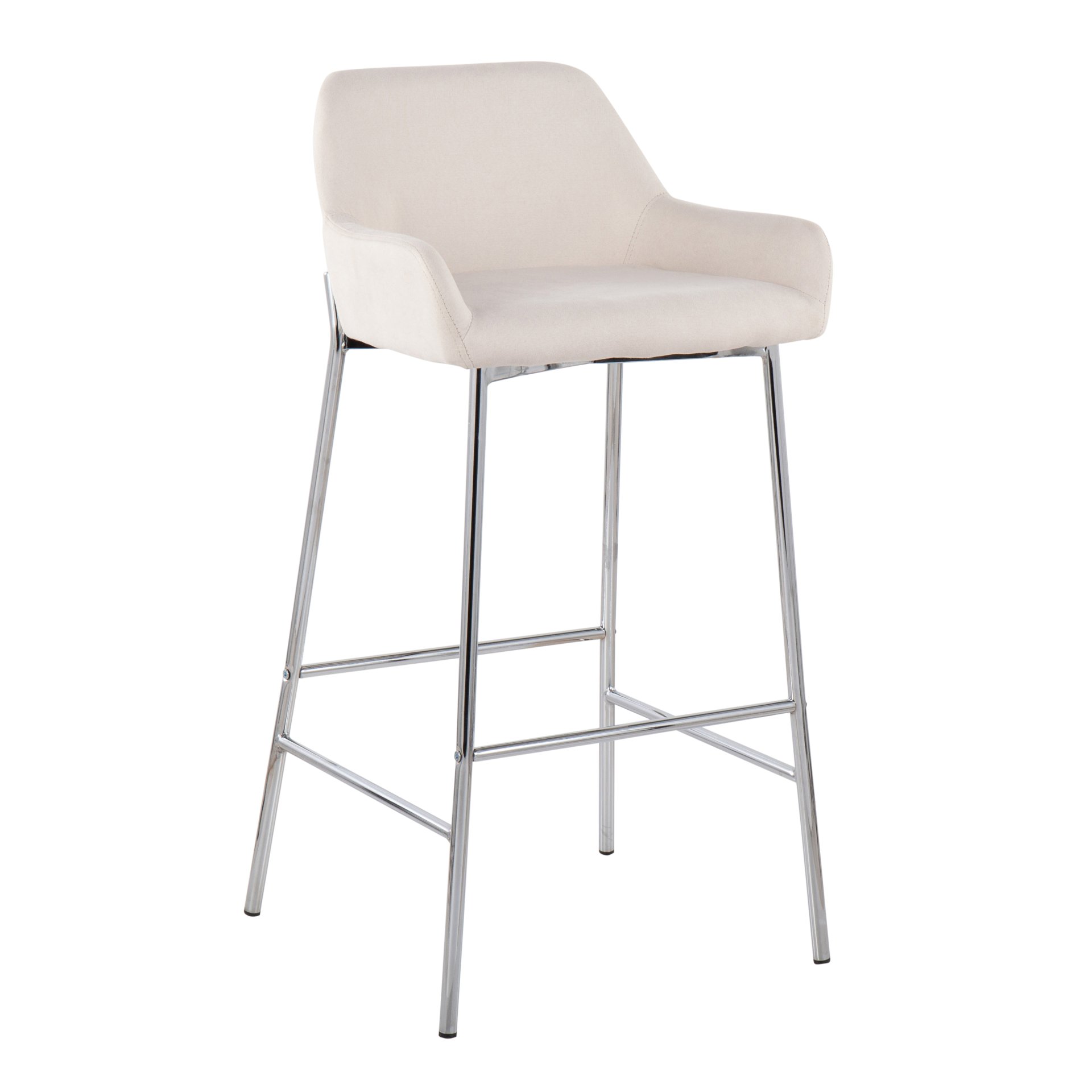 Daniella - Contemporary Fixed Height Bar Stool (Set of 2) - Chrome / Cream - Image 2