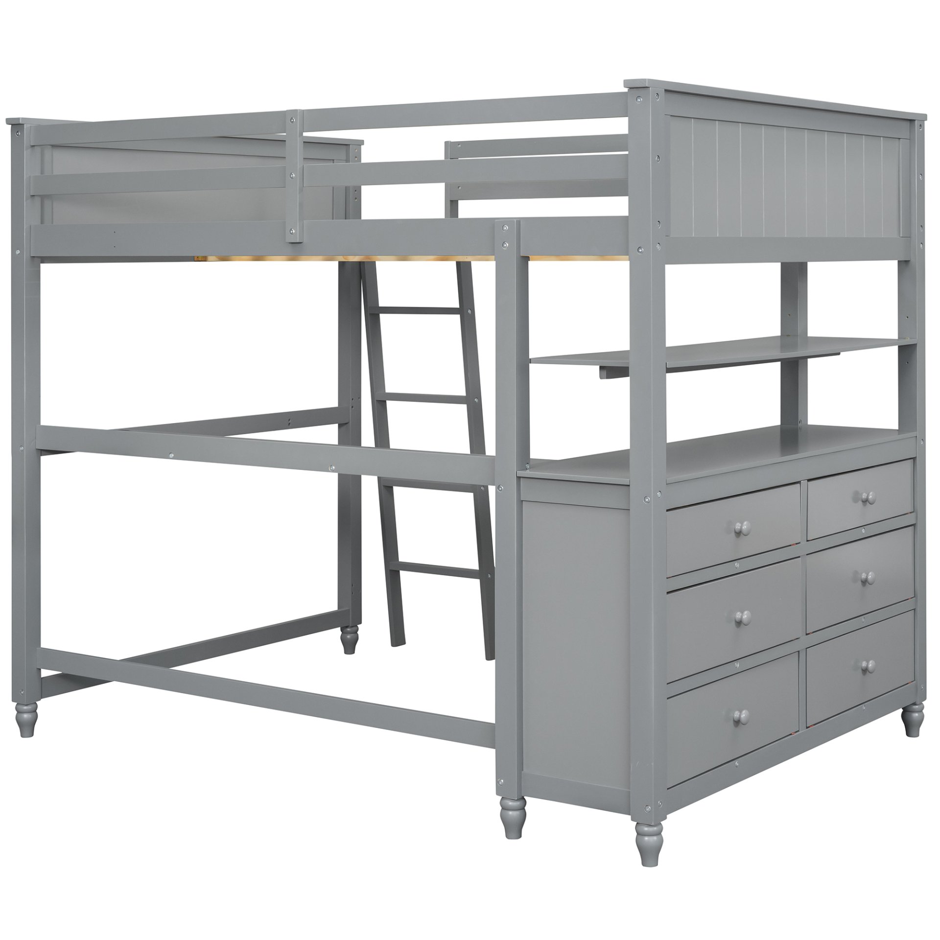 Full Size Loft Bed With Drawers And Desk With Shelves - Gray - Image 6