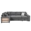 U-Shaped Sectional Sofa Pull-Out Sofa Bed With Two USB Ports, A Storage Chaise Lounge And Four Back Pillows For Living Room - Gray - Image 12