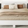 King Size Floating Platform Bed, With LED Lights, Bedside Nightstand - White - Image 10