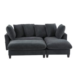 Upholstered L Shaped Sectional Sofa With Storage, Movable Ottoman, And 6 Throw Pillows - Black