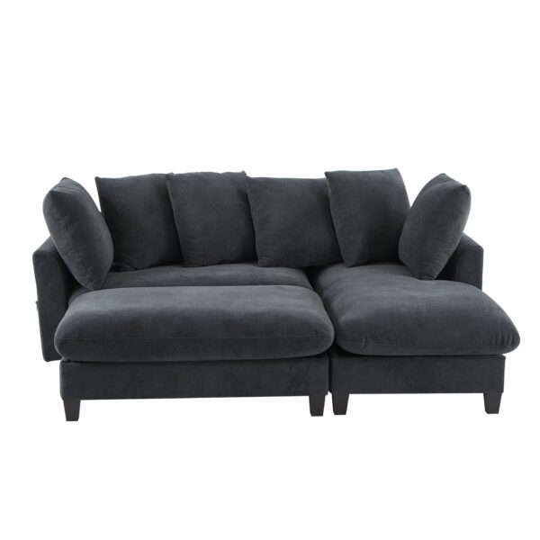 Upholstered L Shaped Sectional Sofa With Storage, Movable Ottoman, And 6 Throw Pillows - Black
