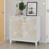 Vintage Carved Buffet Cabinet With Adjustable Shelves, Wooden Decorative Sideboard - White - Image 4
